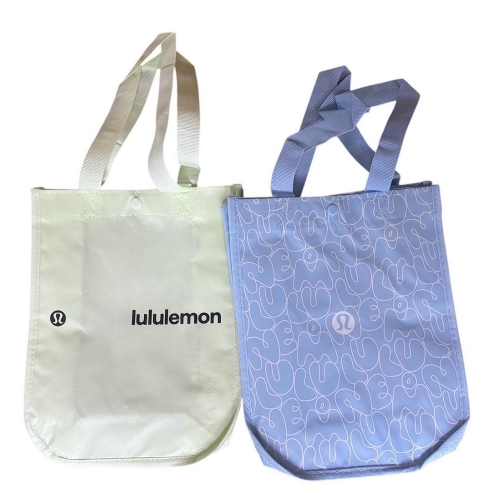 Lululemon lot of 2 small shopper tote bags daydream blue & lime brand new lunch